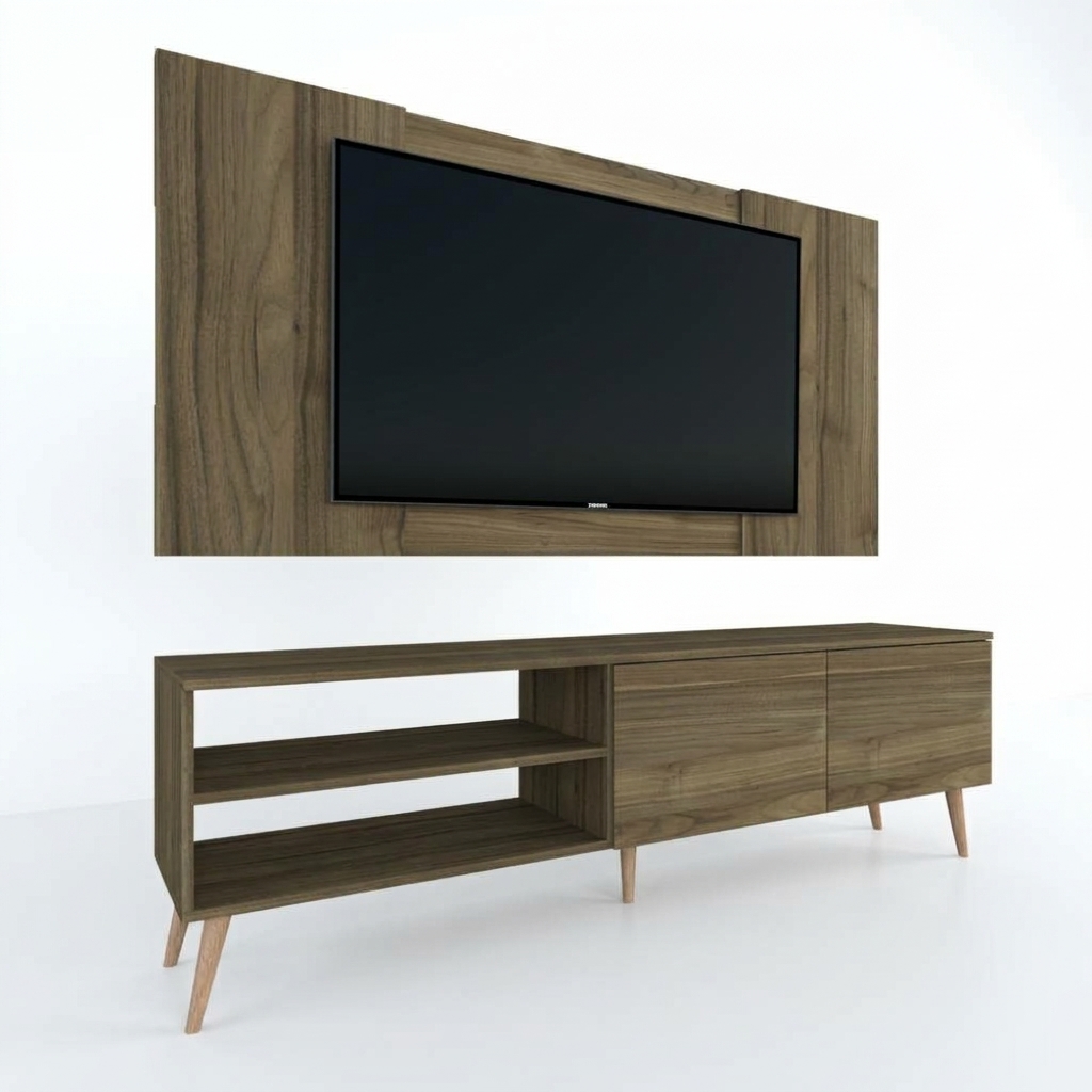 CENTRO DE ENTRETENIMIENTO 65? CAXIAS MESA DE TV Y PANEL MOVENDA GALES CON PATAS DE MADERA - 8