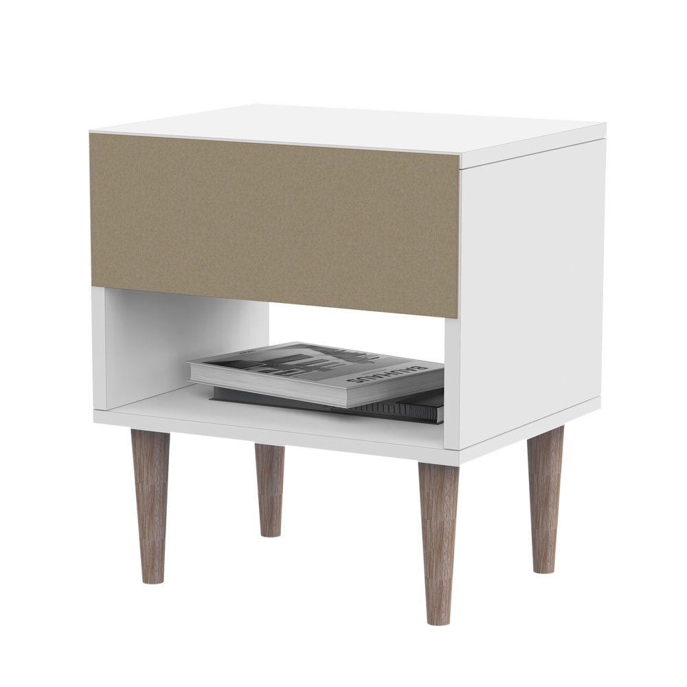 MESA DE NOCHE ALTEA CON 1 CAJON Y PATAS DE MADERA MOVENDA BLANCO - 5