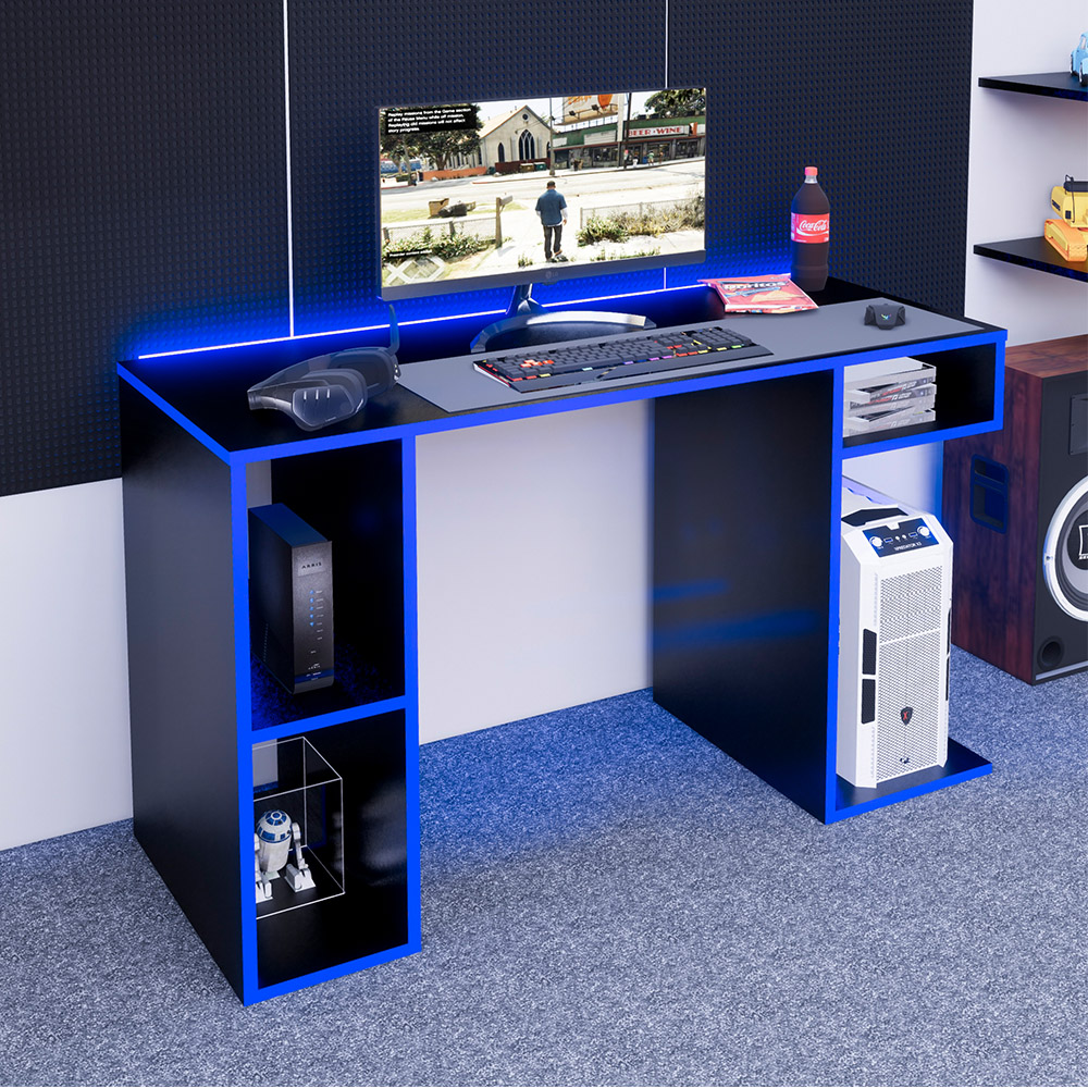 ESCRITORIO GAMER MOVENDA MUEBLES GAMER NR01 49 CM X 120 CM NEGRO/AZUL NR 01 - 6