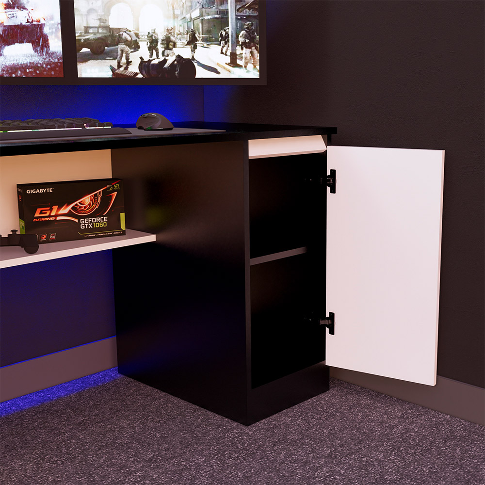 ESCRITORIO GAMER MOVENDA MUEBLES GAMER NR02 47 CM X 140 CM NEGRO/ BLANCO NR 02 1 PUERTA - 7