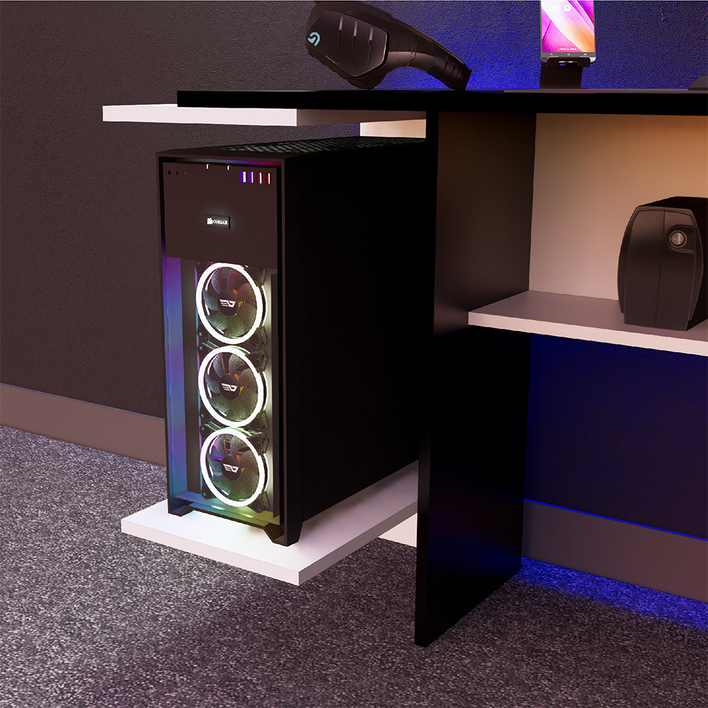ESCRITORIO GAMER MOVENDA MUEBLES GAMER NR02 47 CM X 140 CM NEGRO/ BLANCO NR 02 1 PUERTA - 8