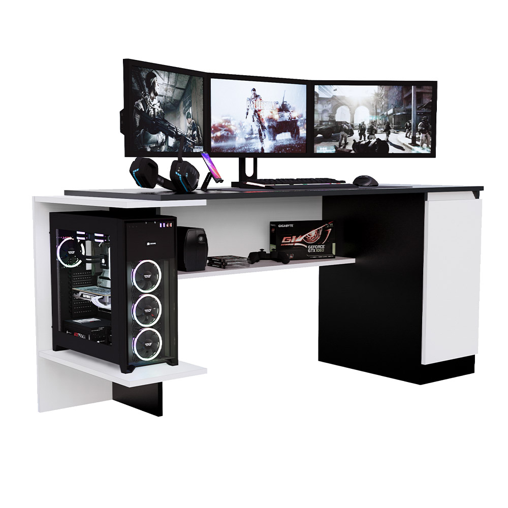 ESCRITORIO GAMER MOVENDA MUEBLES GAMER NR02 47 CM X 140 CM NEGRO/ BLANCO NR 02 1 PUERTA - 9