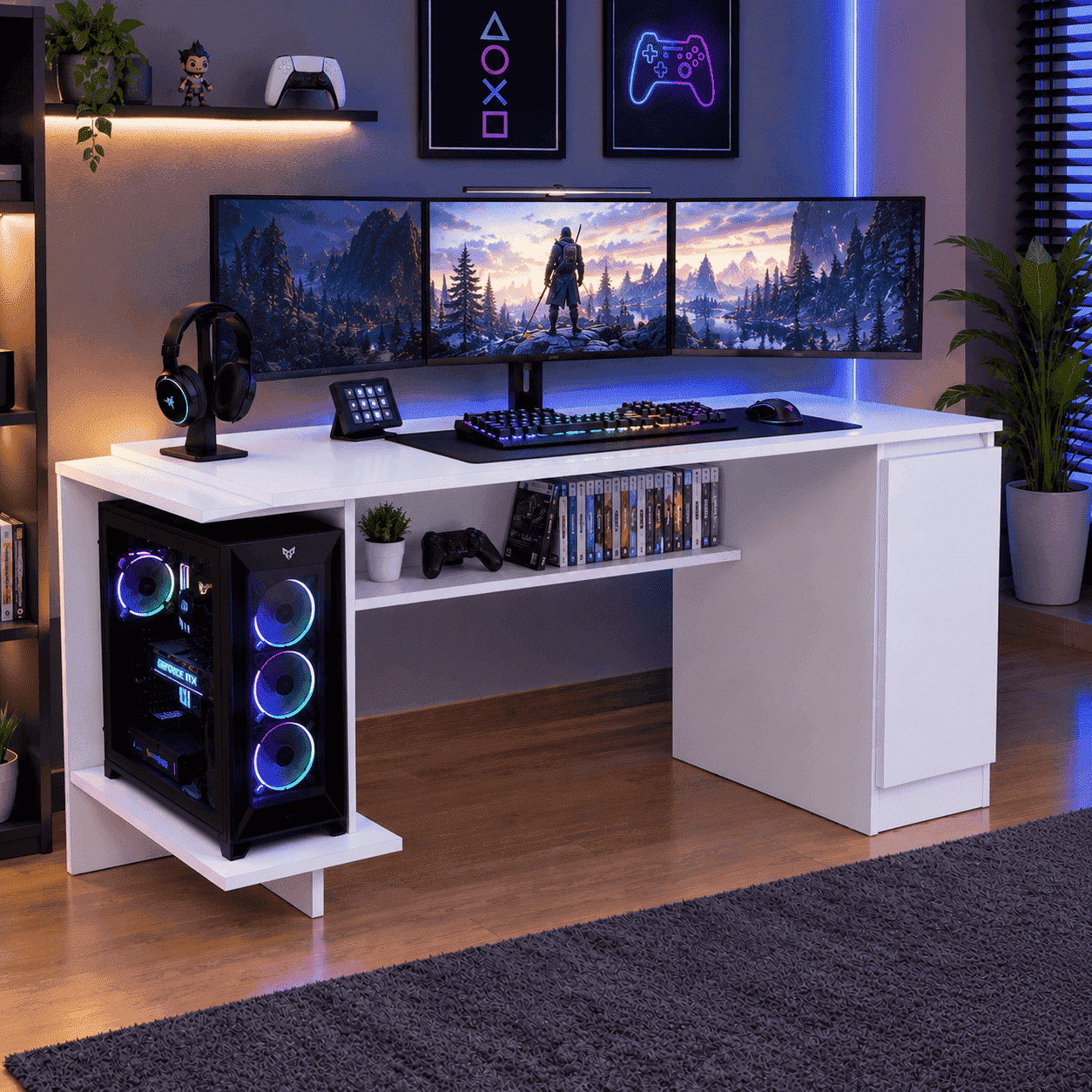 ESCRITORIO GAMER MOVENDA MUEBLES GAMER NR02 47 CM X 140 CM BLANCO NR 02 1 PUERTA FULL - 1