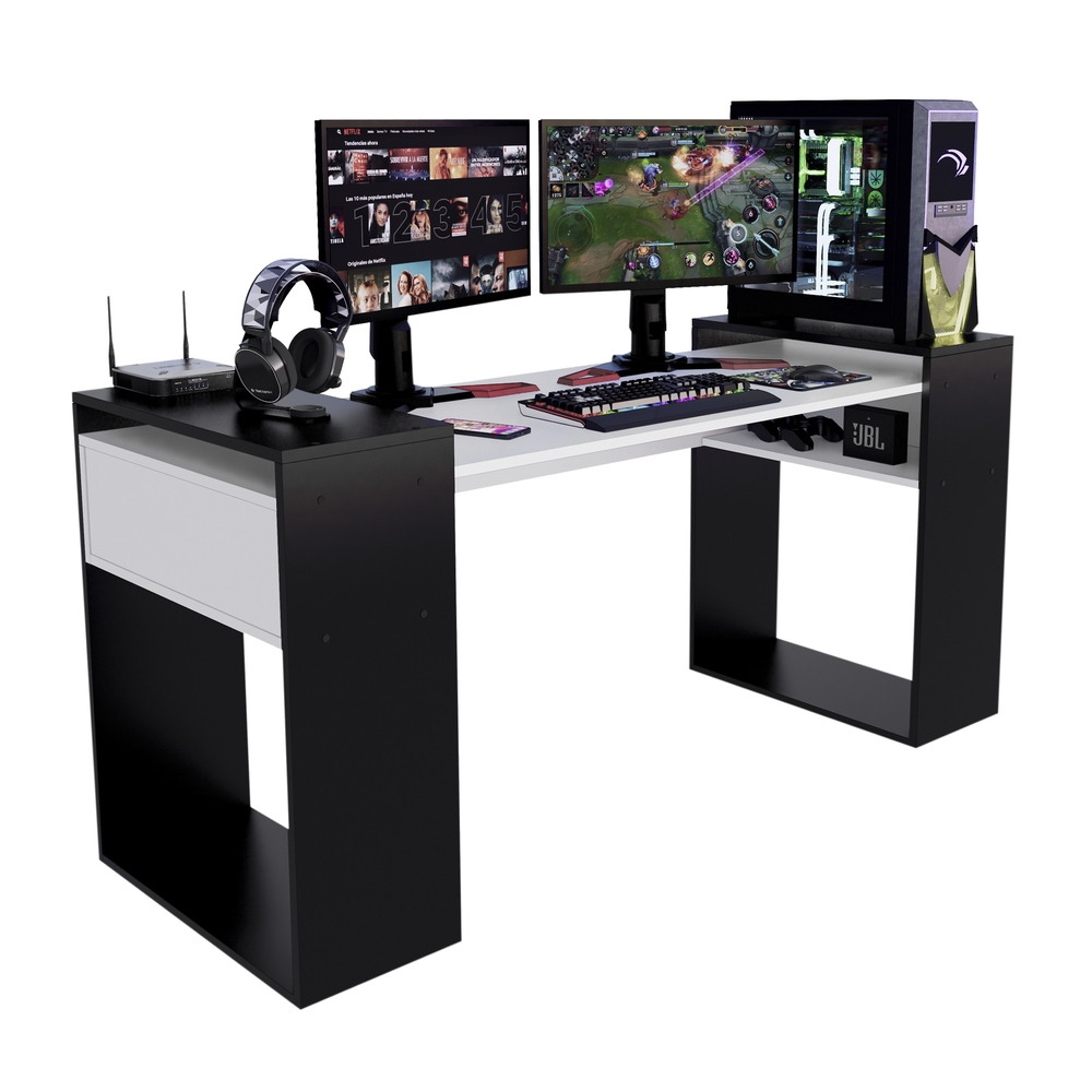 ESCRITORIO GAMER MOVENDA MUEBLES GAMER NR04 180 CM X 63 CM NEGRO CON BLANCO NR 04 - 7