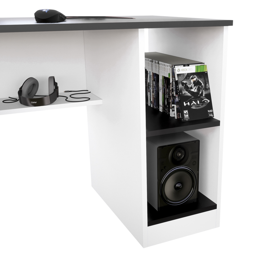 ESCRITORIO GAMER MOVENDA MUEBLES GAMER NR05 180 CM X 60 CM NEGRO CON BLANCO NR 05 - 8