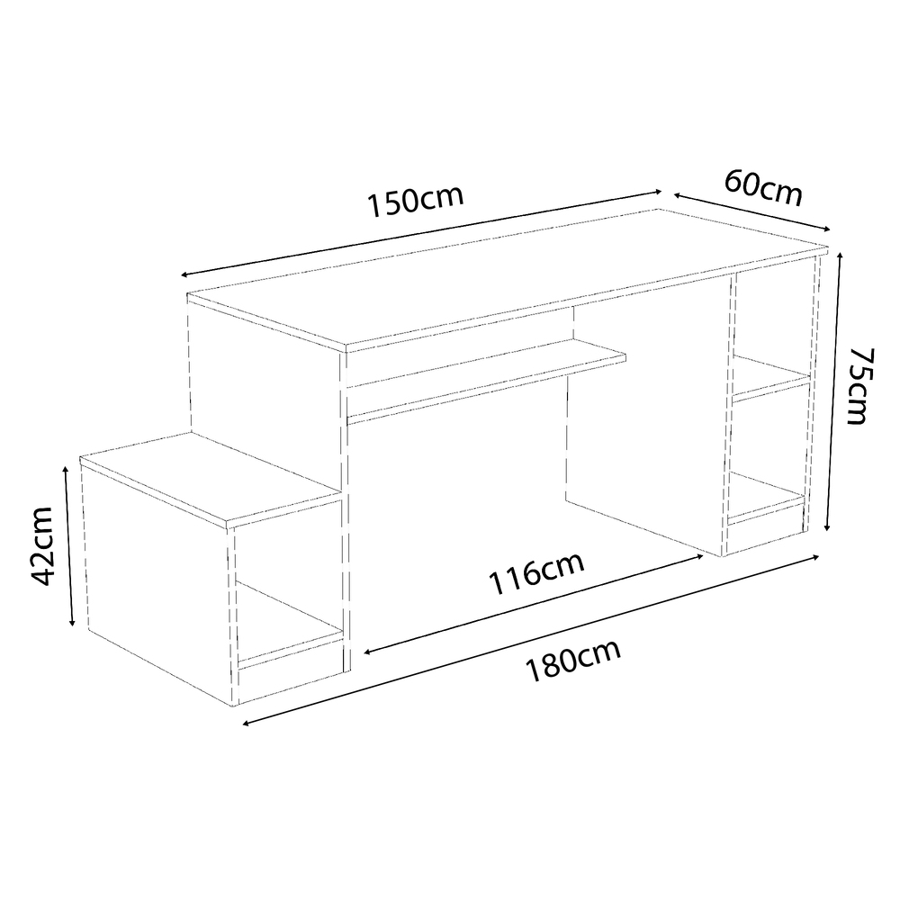 ESCRITORIO GAMER MOVENDA MUEBLES GAMER NR05 180 CM X 60 CM NEGRO CON BLANCO NR 05 - 9