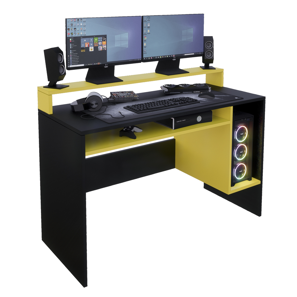 ESCRITORIO GAMER NR 07 120CM MOVENDA NEGRO CON AMARILLO - 8
