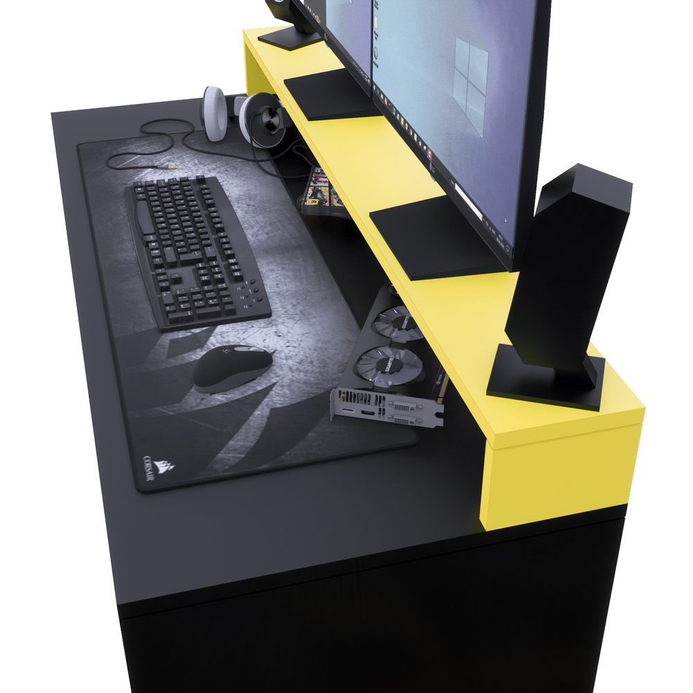 ESCRITORIO GAMER NR 07 120CM MOVENDA NEGRO CON AMARILLO - 9