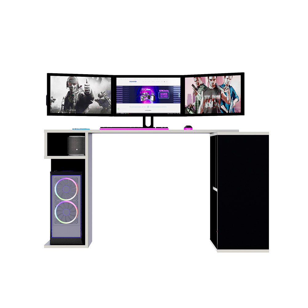 ESCRITORIO GAMER MOVENDA MUEBLES GAMER NR11 50 CM X 133 CM NEGRO/BLANCO EN L X80CM NR 11 - 6