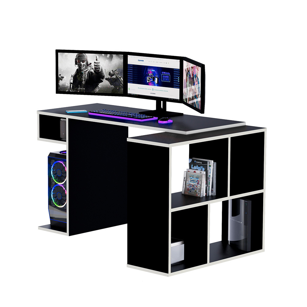 ESCRITORIO GAMER MOVENDA MUEBLES GAMER NR11 50 CM X 133 CM NEGRO/BLANCO EN L X80CM NR 11 - 7