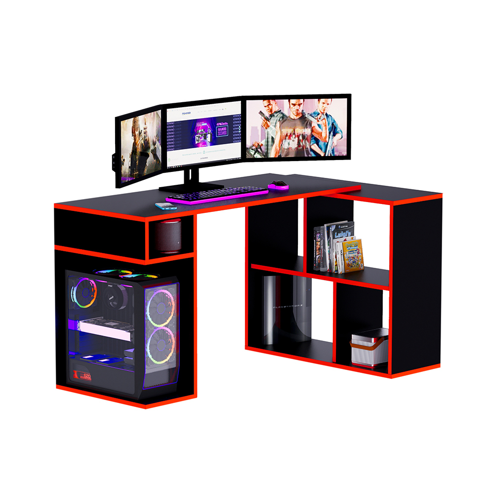 ESCRITORIO GAMER MOVENDA MUEBLES GAMER NR11 80 CM X 133 CM NEGRO/ROJO EN L XCM NR 11 - 6
