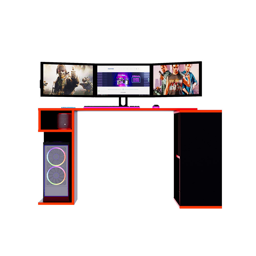 ESCRITORIO GAMER MOVENDA MUEBLES GAMER NR11 80 CM X 133 CM NEGRO/ROJO EN L XCM NR 11 - 7