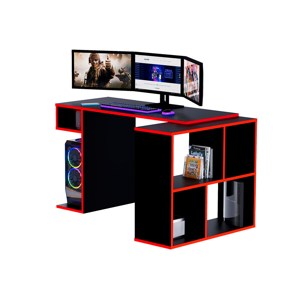 ESCRITORIO GAMER MOVENDA MUEBLES GAMER NR11 80 CM X 133 CM NEGRO/ROJO EN L XCM NR 11 - 8