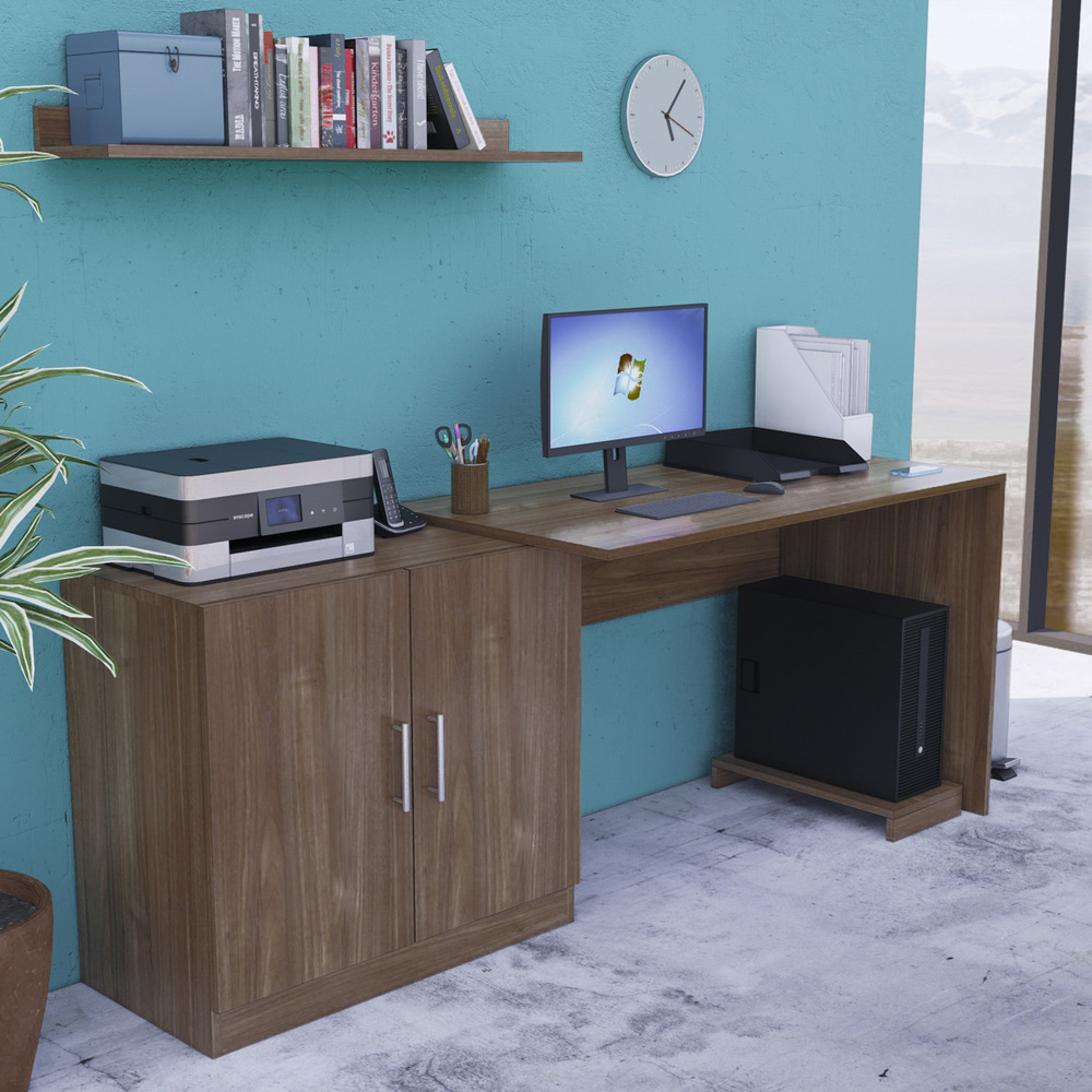 ESCRITORIO MOVENDA MUEBLES CLARA 188 CM X 60 CM MARRÓN CON REPISA Y PORTA CPU CM 2 PUERTAS GALES - 6