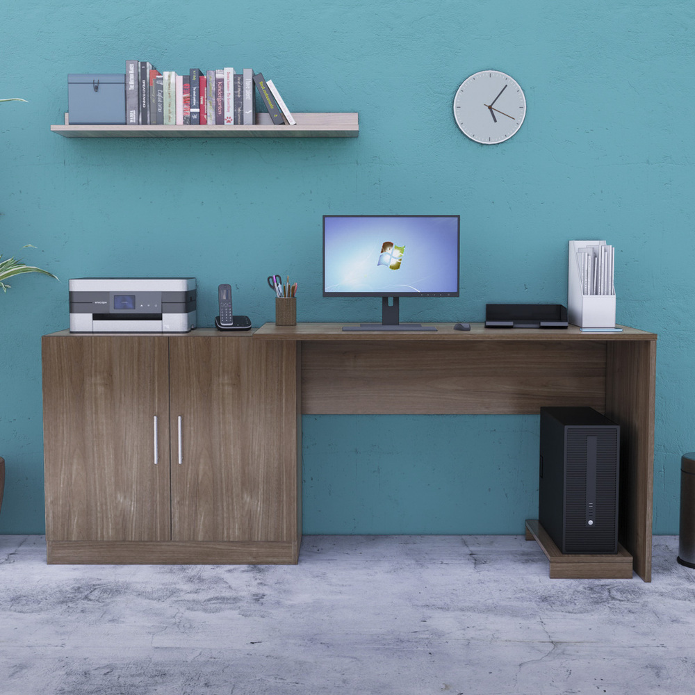 ESCRITORIO MOVENDA MUEBLES CLARA 188 CM X 60 CM MARRÓN CON REPISA Y PORTA CPU CM 2 PUERTAS GALES - 7