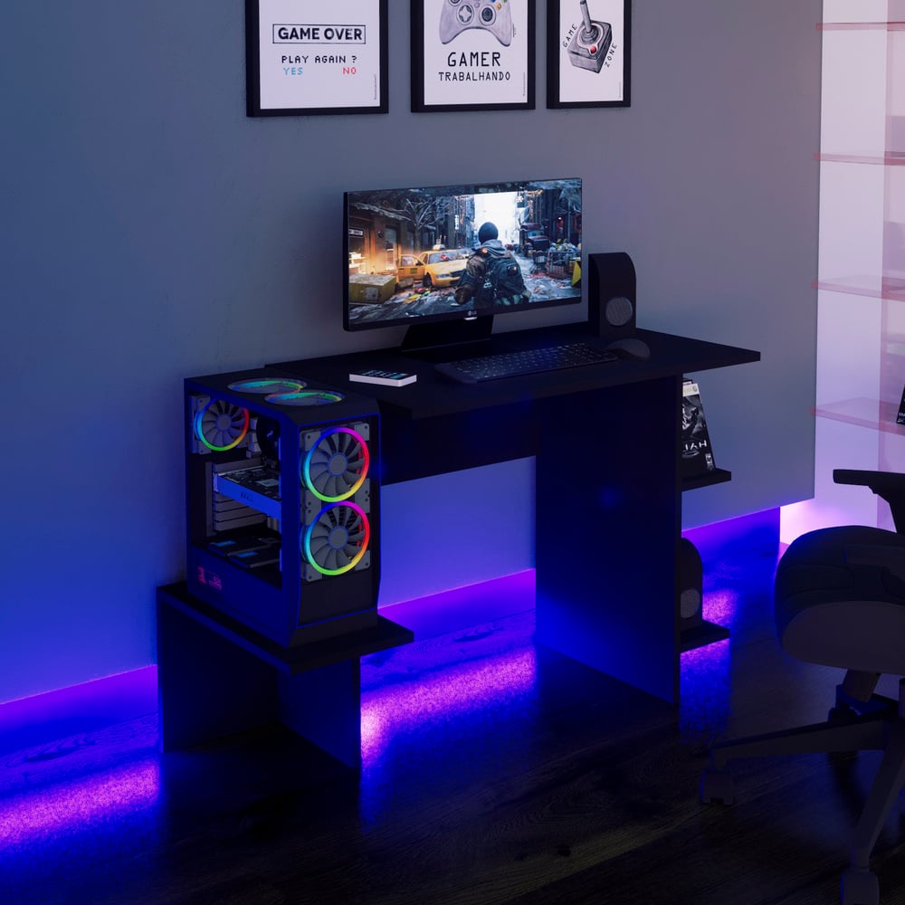 ESCRITORIO GAMER MOVENDA MUEBLES GAMER 10 121 CM X 50 CM NEGRO - 6