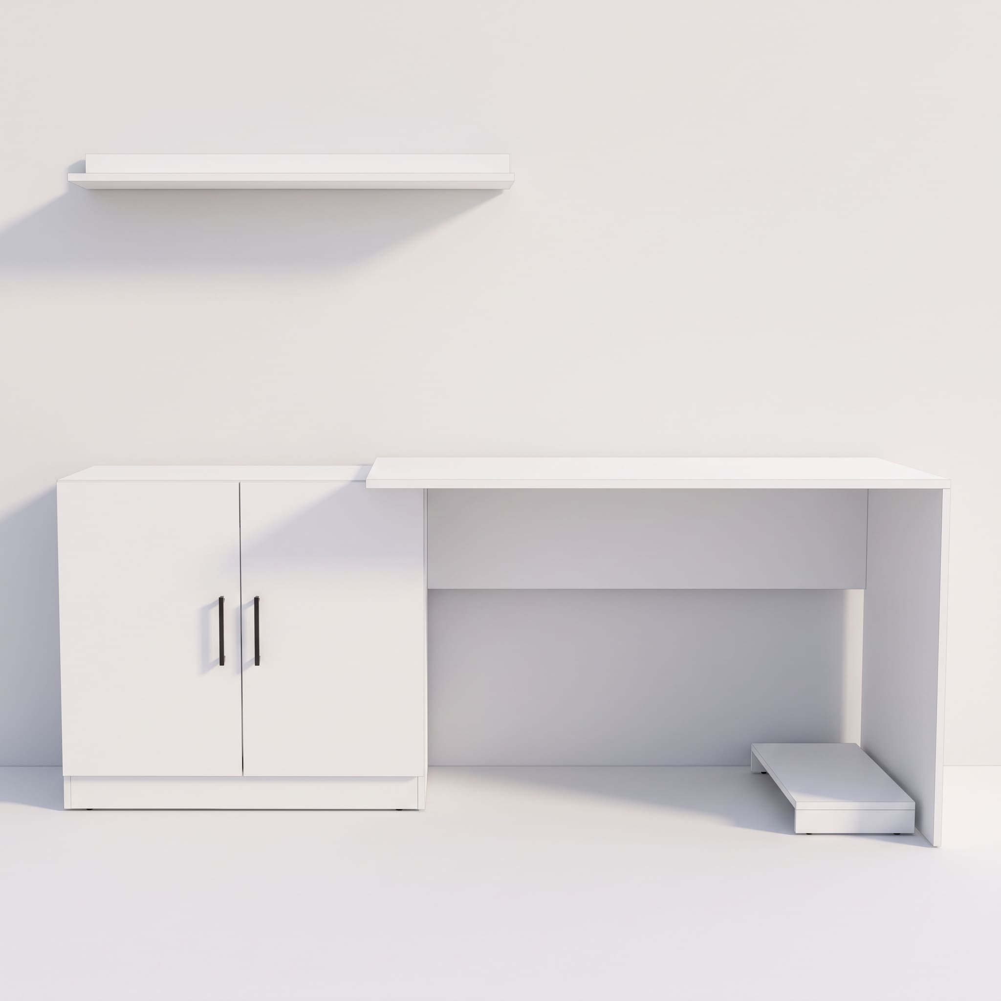 ESCRITORIO CON REPISA Y PORTA CPU CLARA 188CM 2 PUERTAS MOVENDA BLANCO - 8