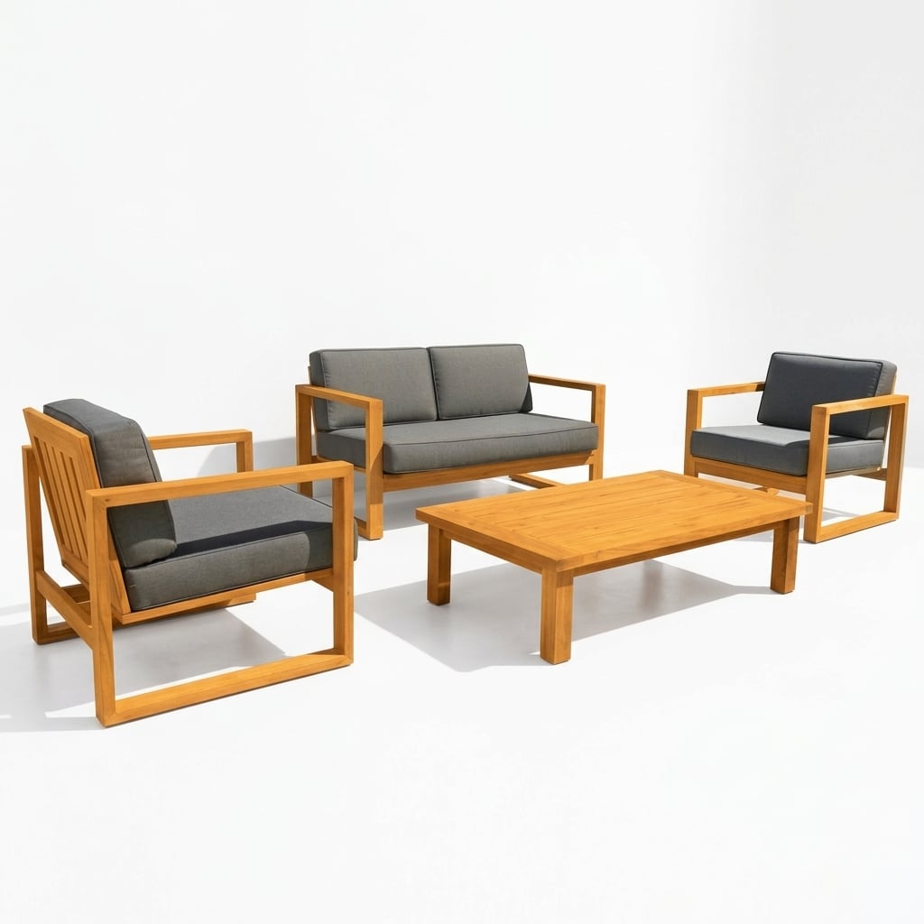 SET JUEGO TERRAZA MOVENDA MUEBLES ARGOS 4 PERSONAS MESA MADERA - 4