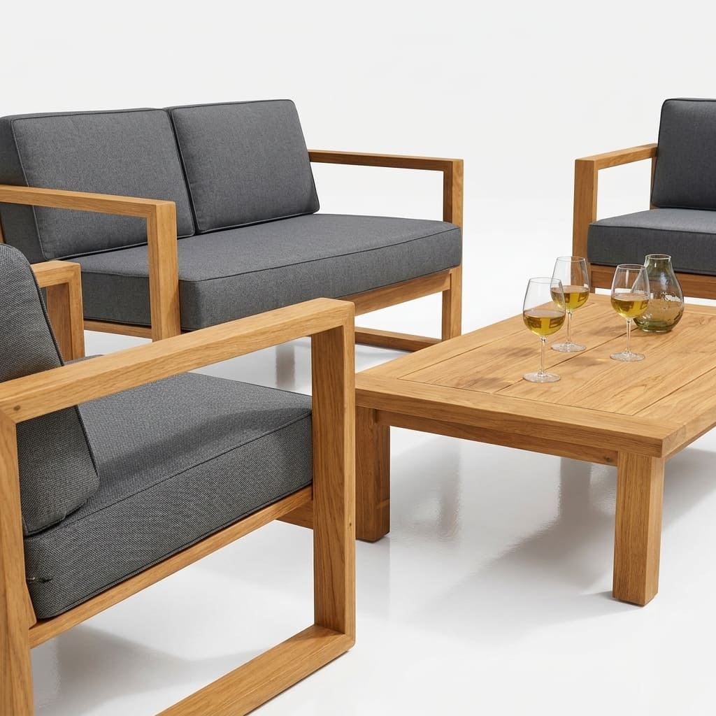 SET JUEGO TERRAZA MOVENDA MUEBLES ARGOS 4 PERSONAS MESA MADERA - 8