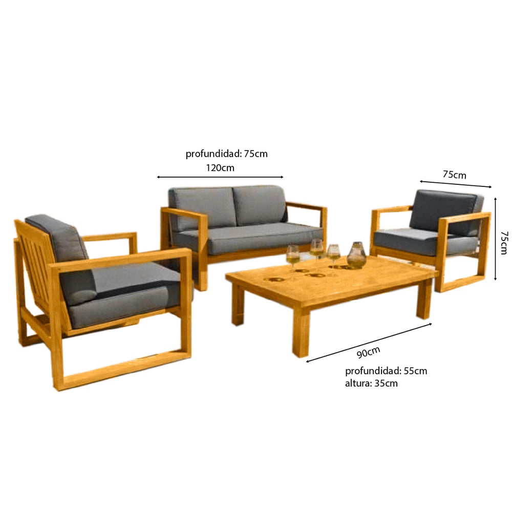 SET JUEGO TERRAZA MOVENDA MUEBLES ARGOS 4 PERSONAS MESA MADERA - 9