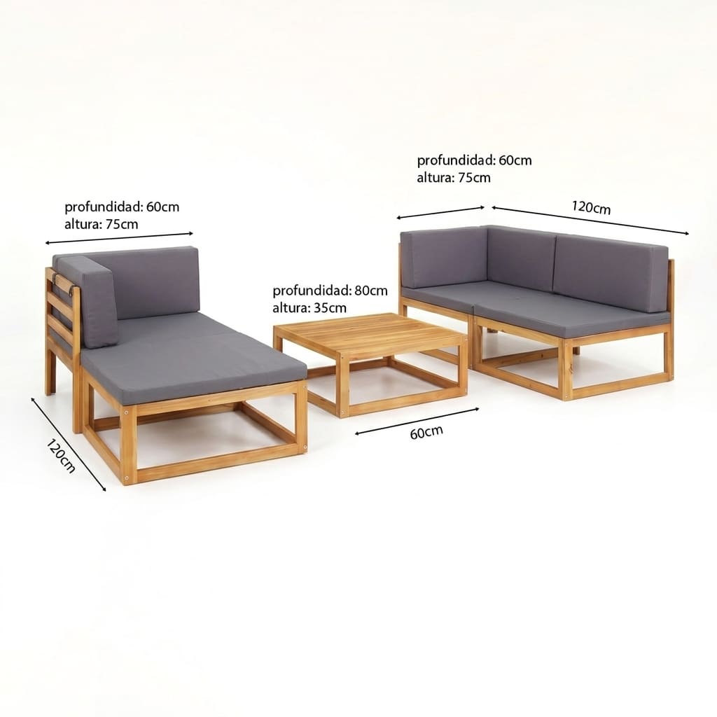 SET JUEGO TERRAZA MOVENDA MUEBLES LLANERO 4 PERSONAS MESA MADERA - 7