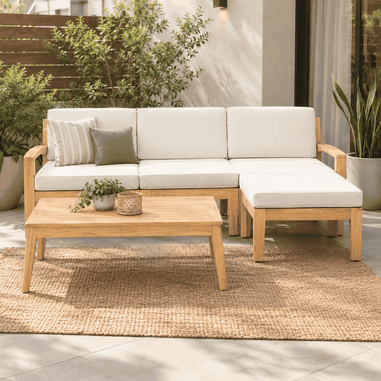 SET JUEGO TERRAZA MOVENDA MUEBLES CISNE 3 PERSONAS MESA MADERA - 1