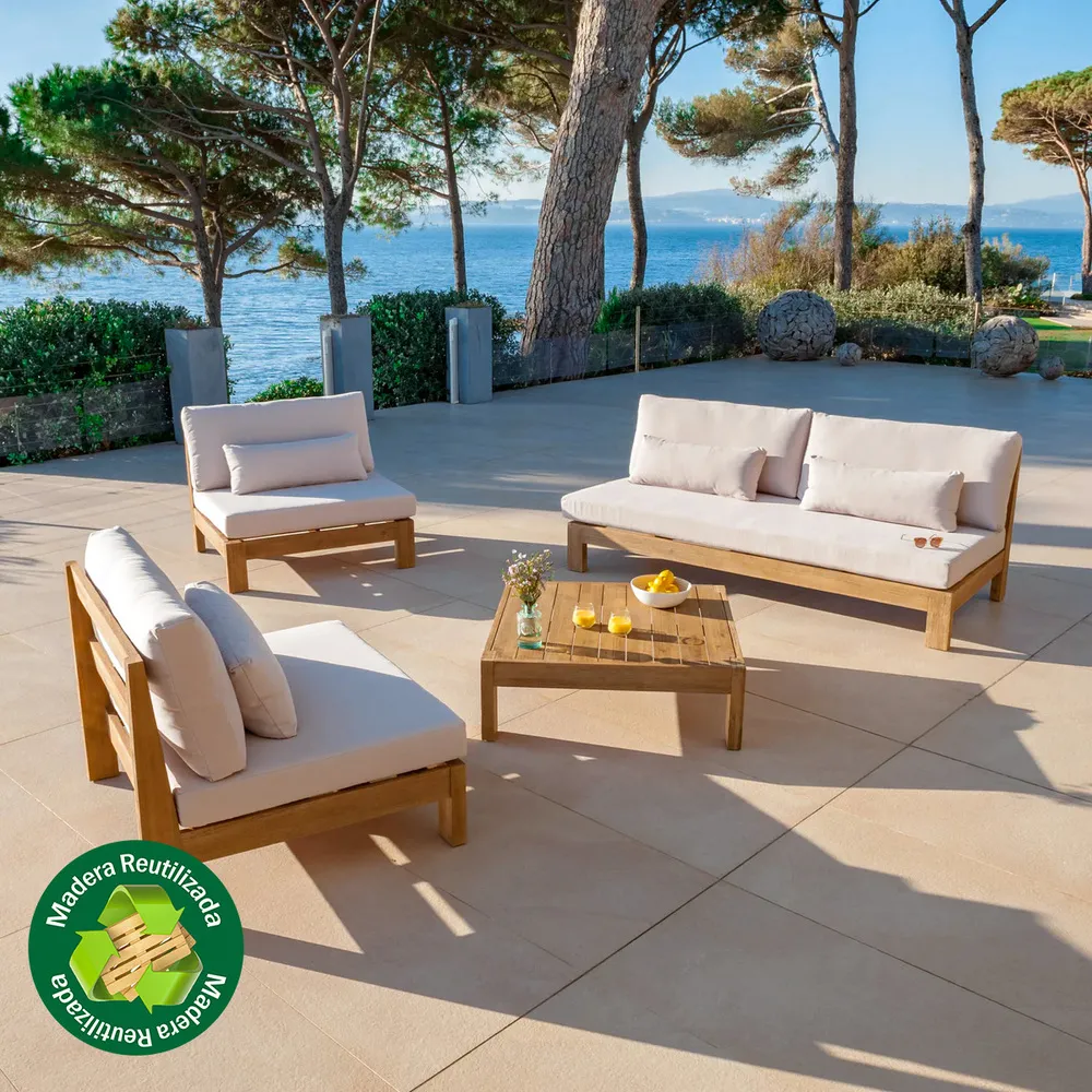 SET JUEGO TERRAZA MOVENDA MUEBLES LECHUZA 4 PERSONAS MESA MARRON - 1
