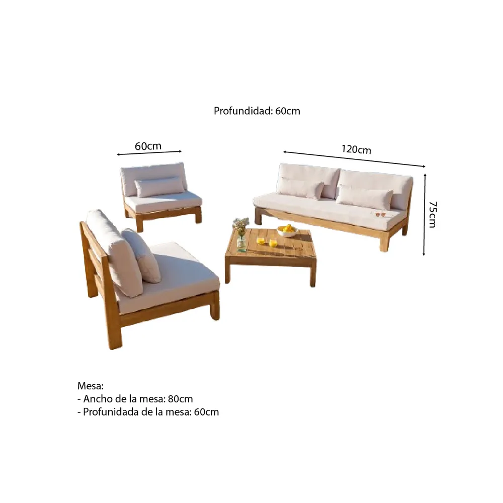 SET JUEGO TERRAZA MOVENDA MUEBLES LECHUZA 4 PERSONAS MESA MARRON - 2