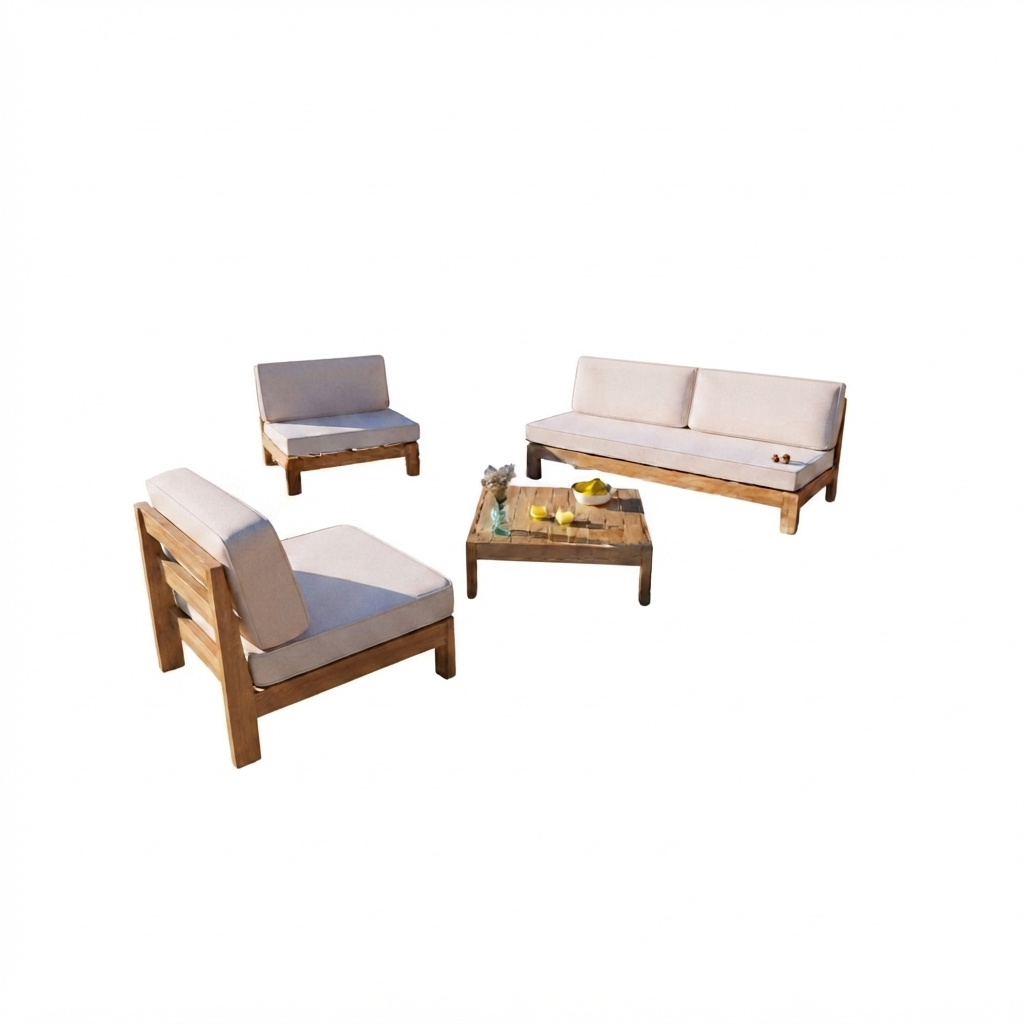 SET JUEGO TERRAZA MOVENDA MUEBLES LECHUZA 4 PERSONAS MESA MARRON - 4