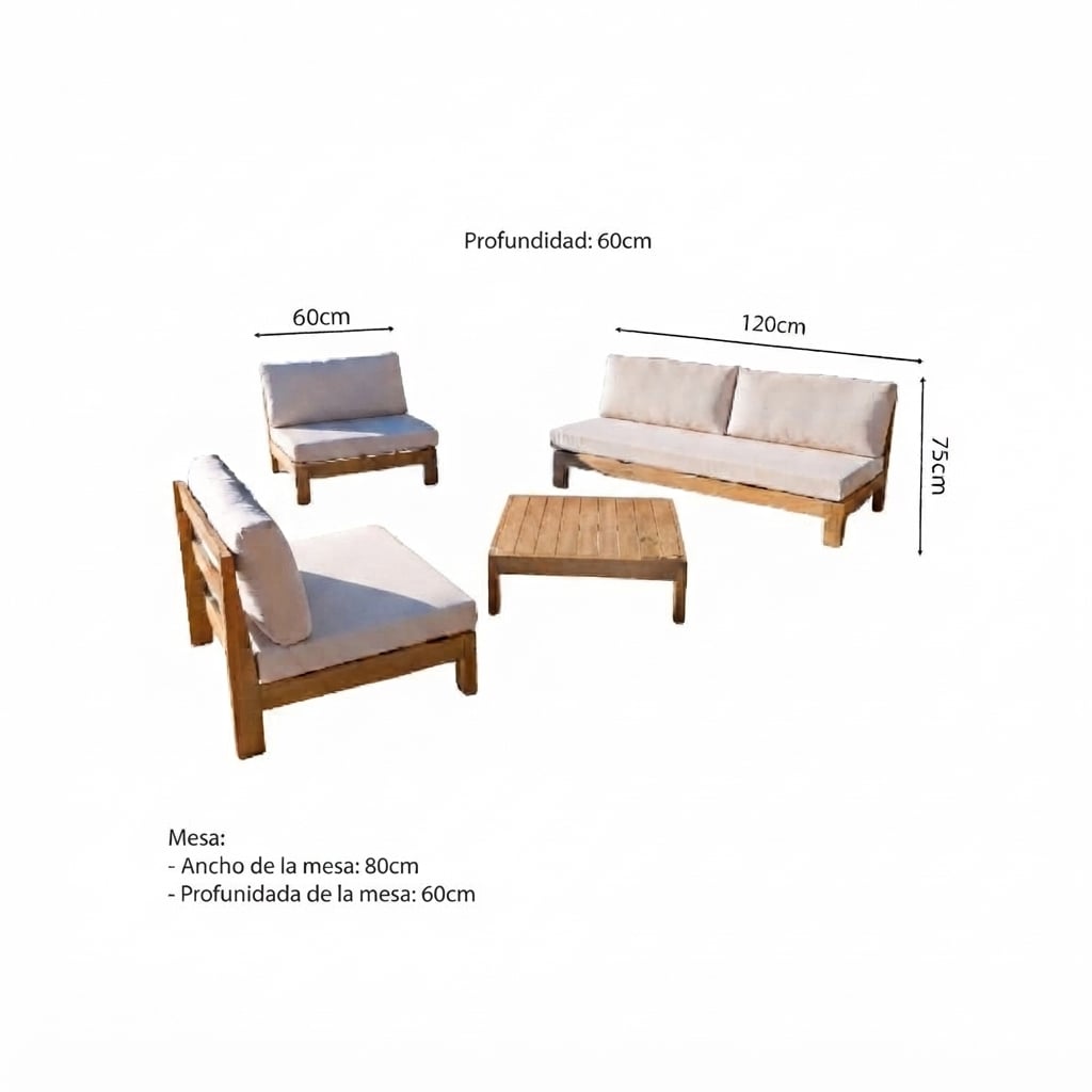 SET JUEGO TERRAZA MOVENDA MUEBLES LECHUZA 4 PERSONAS MESA MARRON - 5