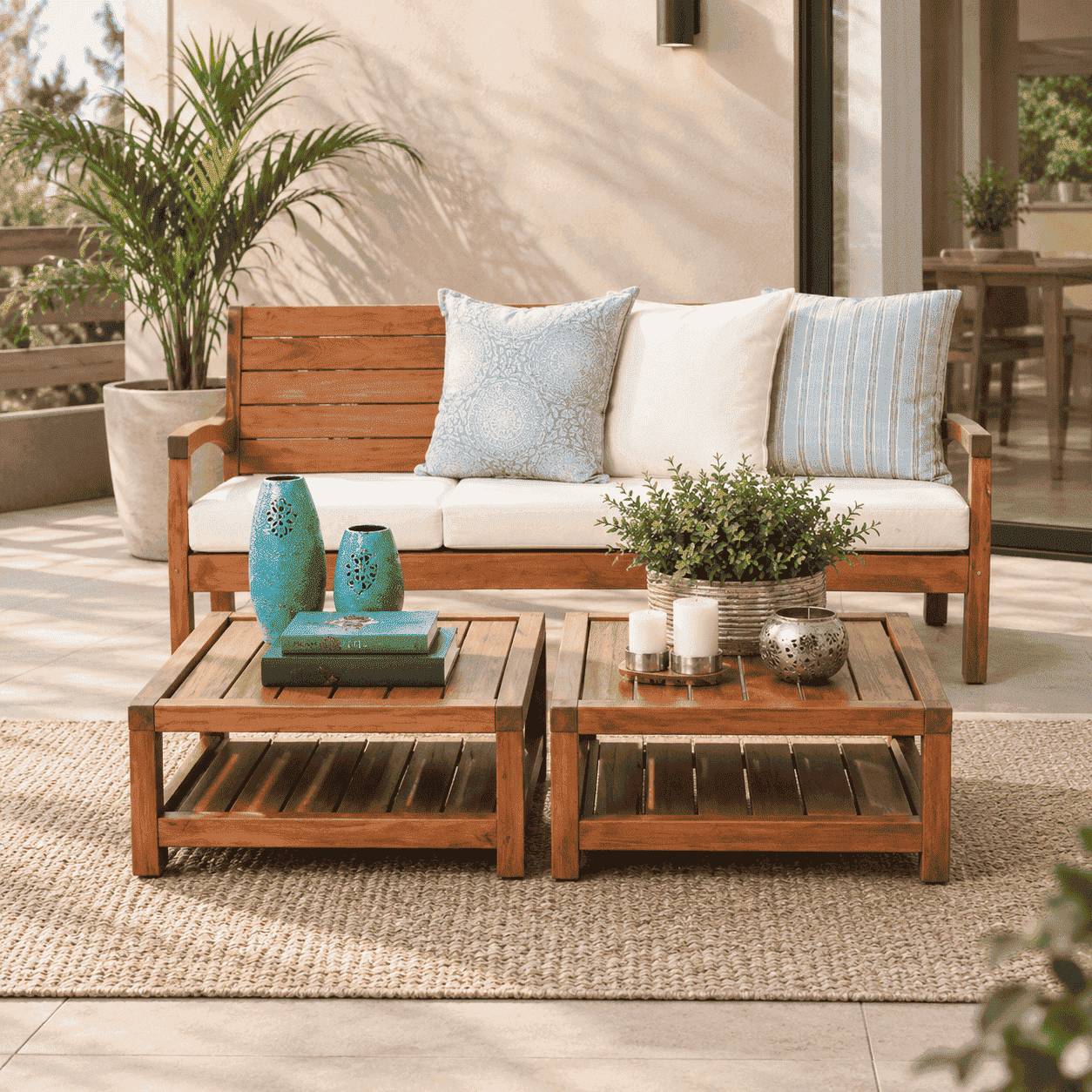 SET JUEGO TERRAZA MOVENDA MUEBLES HALCON 3 PERSONAS MESA MARRON - 1