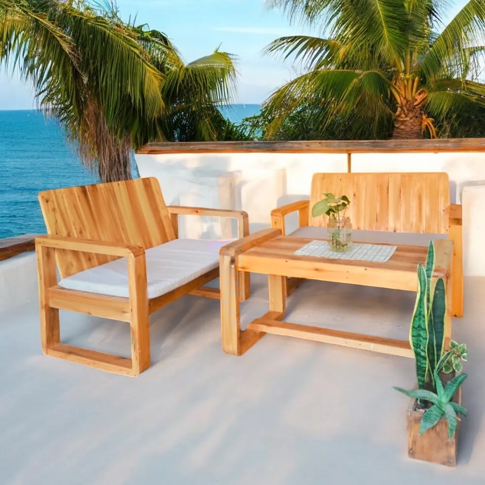 SET JUEGO TERRAZA MOVENDA MUEBLES FLAMENCO 4 PERSONAS MESA MARRON - 1