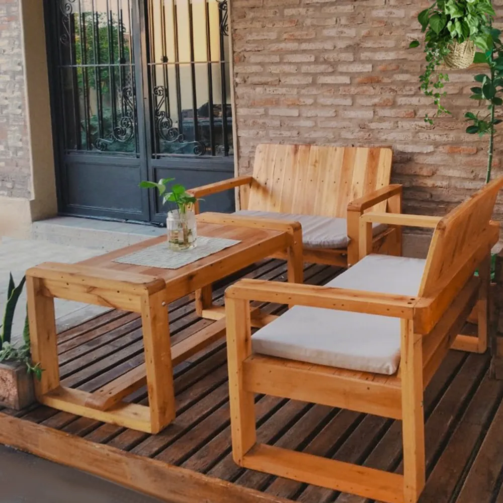 SET JUEGO TERRAZA MOVENDA MUEBLES FLAMENCO 4 PERSONAS MESA MARRON - 2