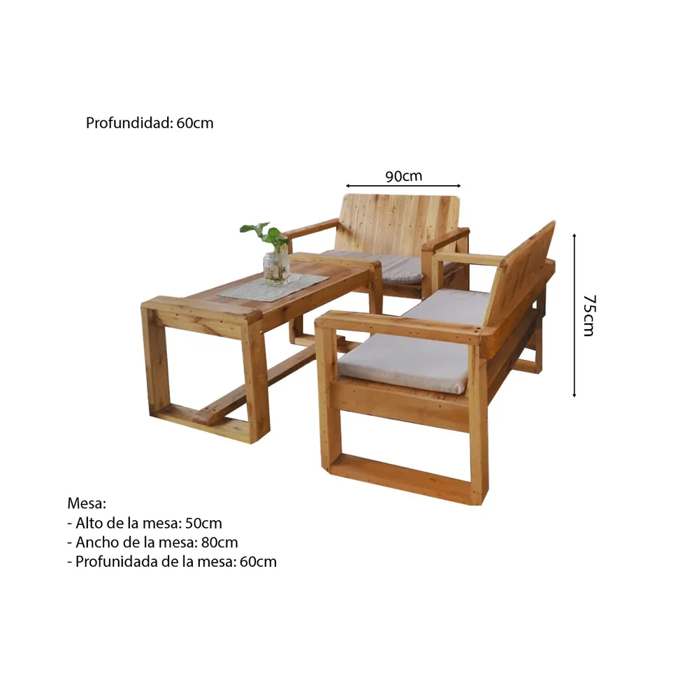 SET JUEGO TERRAZA MOVENDA MUEBLES FLAMENCO 4 PERSONAS MESA MARRON - 3