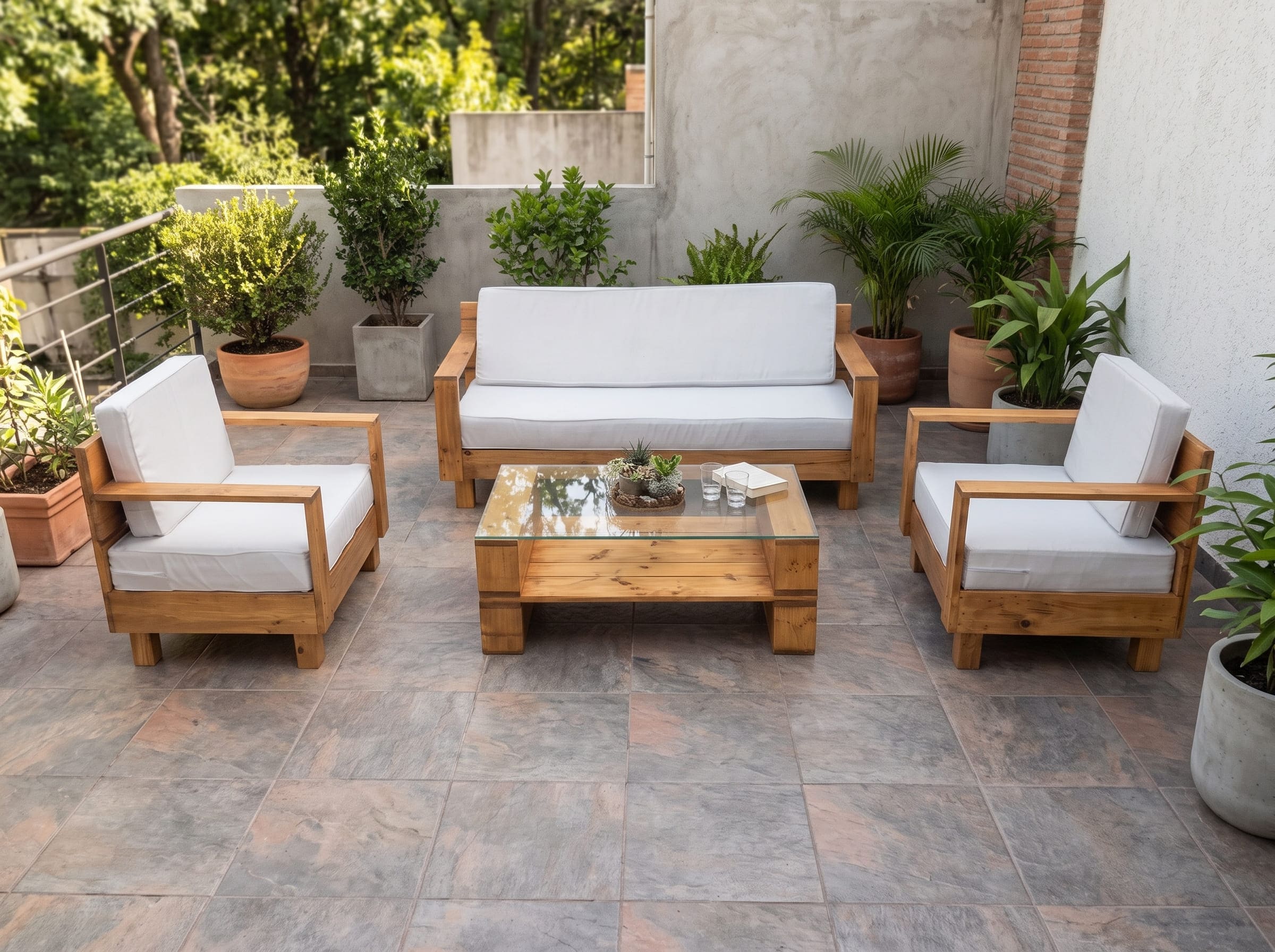 SET JUEGO TERRAZA MOVENDA MUEBLES ELEONORA 4 PERSONAS MESA MARRON - 5
