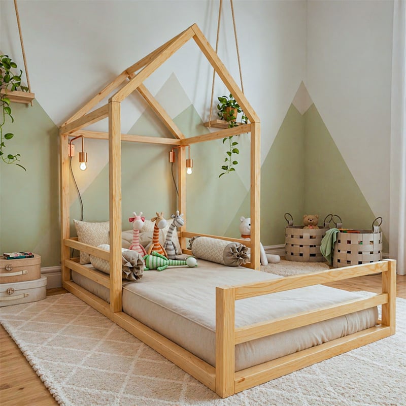 CAMA MONTESSORI DE MADERA SUYANA PLAZA Y MEDIA MOVENDA - 1