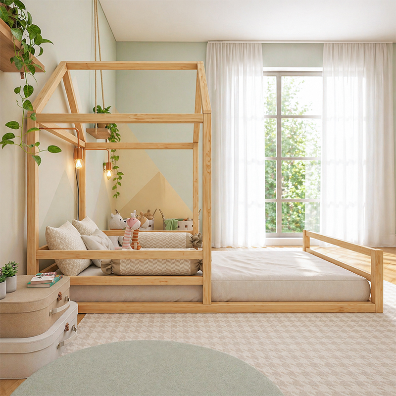 CAMA MONTESSORI DE MADERA SUYANA PLAZA Y MEDIA MOVENDA - 2