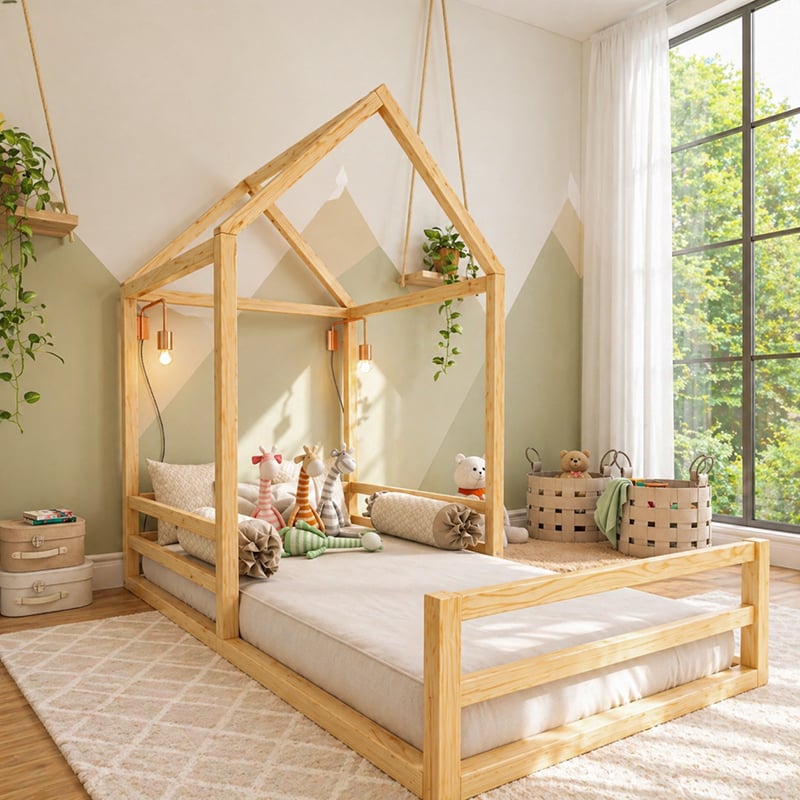 CAMA MONTESSORI DE MADERA SUYANA PLAZA Y MEDIA MOVENDA - 3