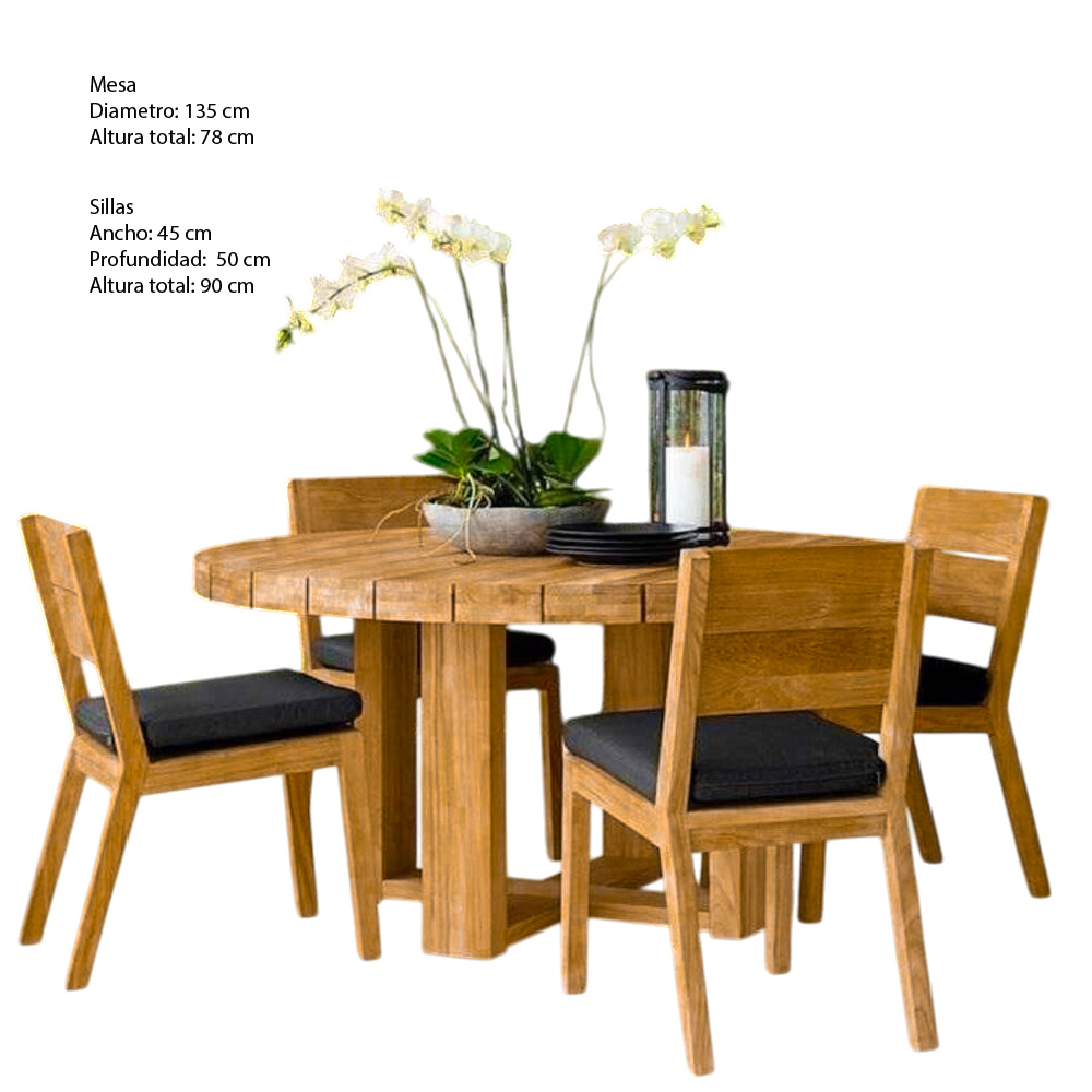 COMEDOR DE EXTERIOR DE MADERA REDONDO MARTA 4 P MOVENDA - 3