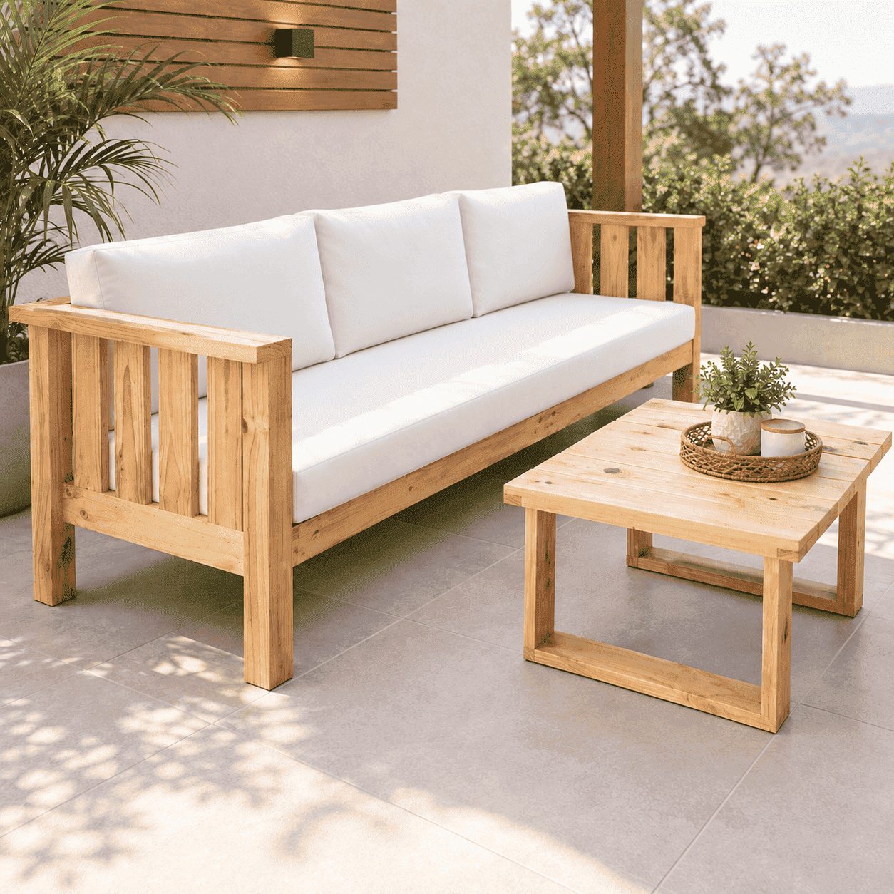 SOFÁ DE TERRAZA DE MADERA PARA 3 PERSONAS CANELA MOVENDA - 1