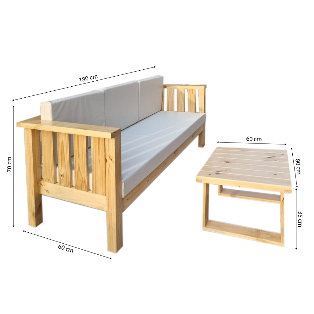 SOFÁ DE TERRAZA DE MADERA PARA 3 PERSONAS CANELA MOVENDA - 6