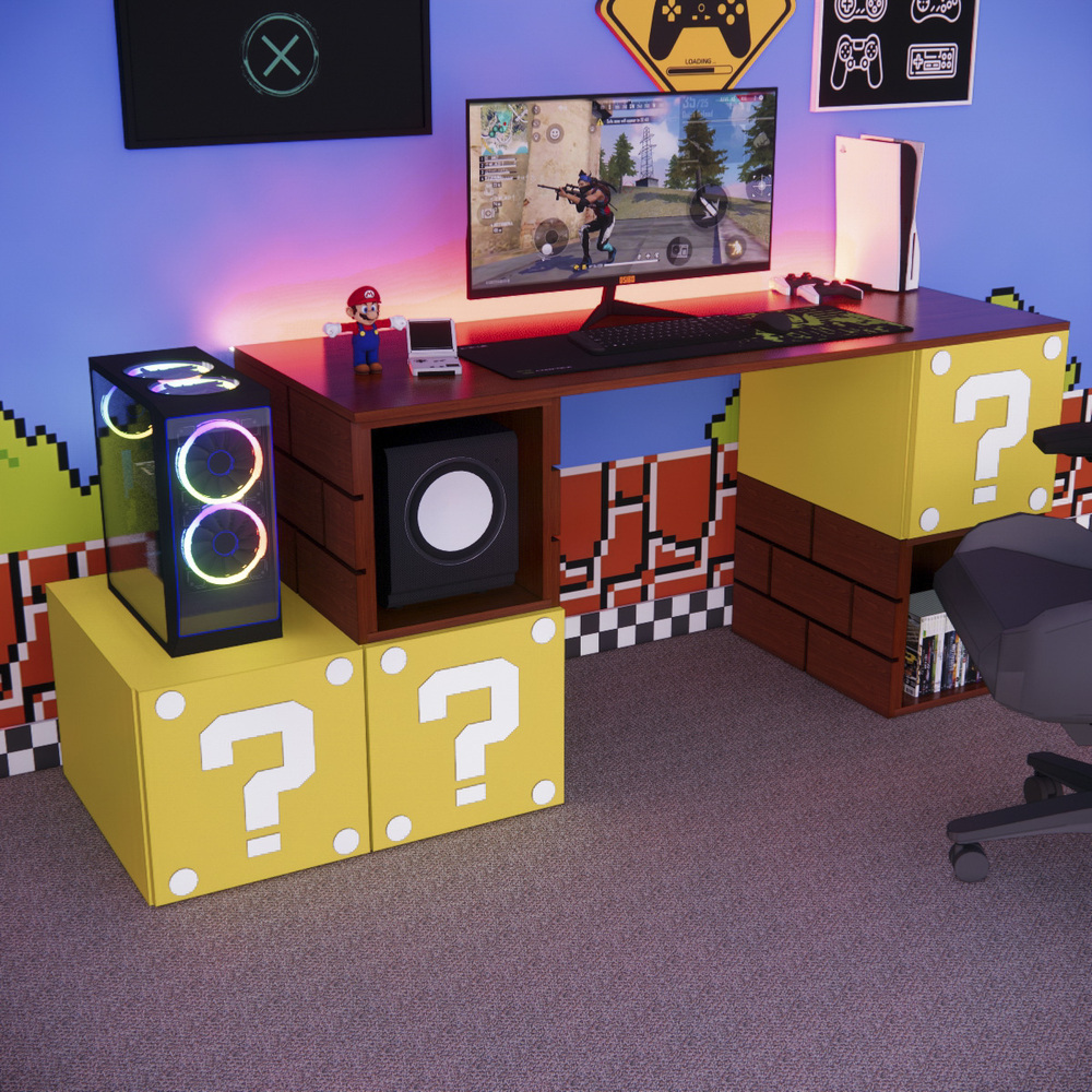 ESCRITORIO GAMER MARIO NR 01 200CM CEREZO CON AMARILLO - 1