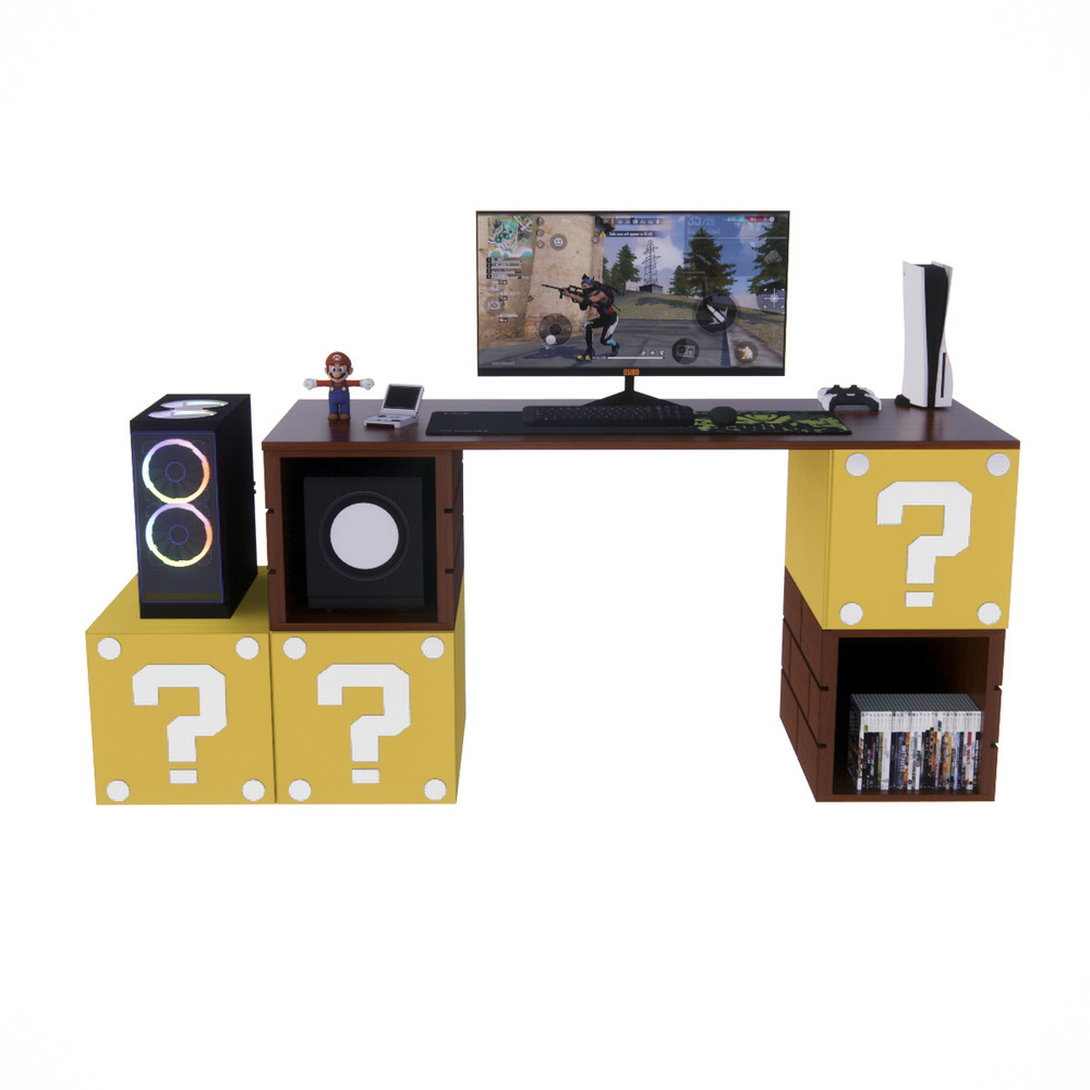 ESCRITORIO GAMER MARIO NR 01 200CM CEREZO CON AMARILLO - 2