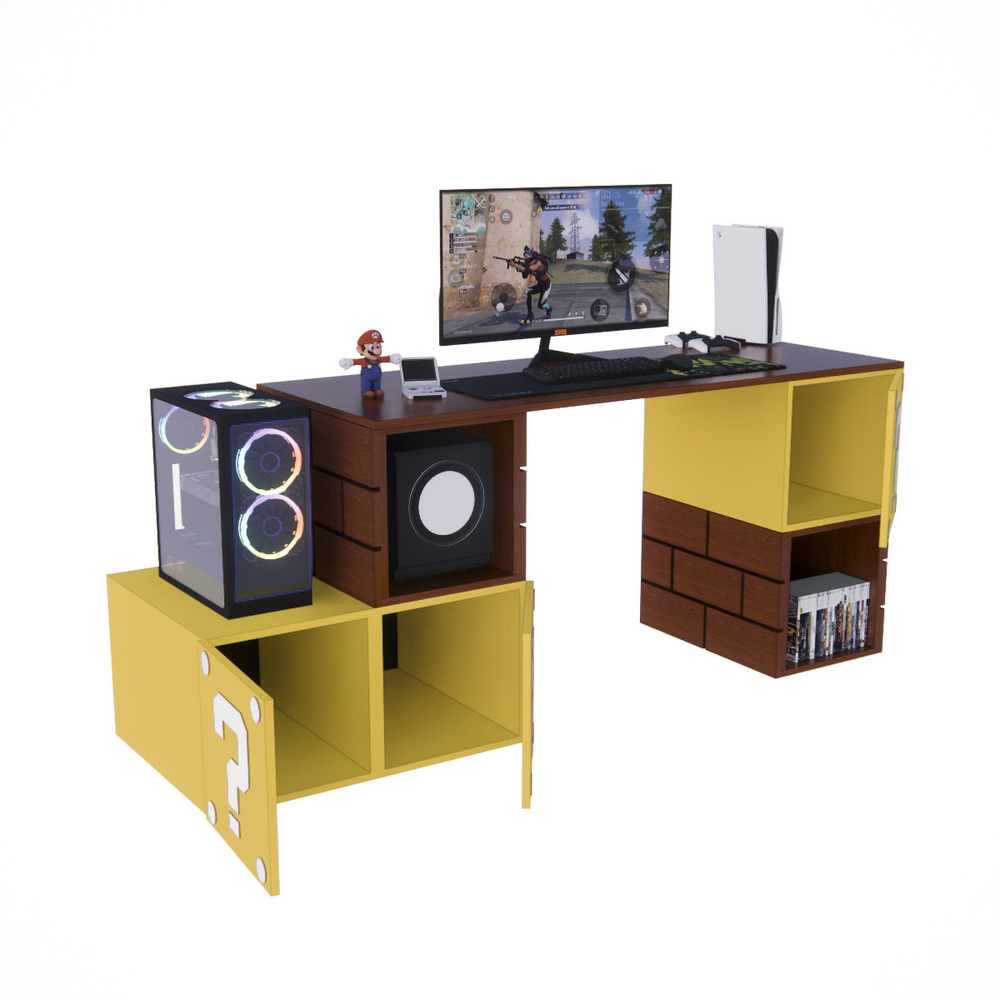 ESCRITORIO GAMER MARIO NR 01 200CM CEREZO CON AMARILLO - 3