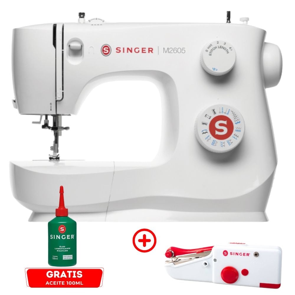 COMBO MAQUINA DE COSER M2605 SINGER + MAQUINA MANUAL PORTATIL - 1