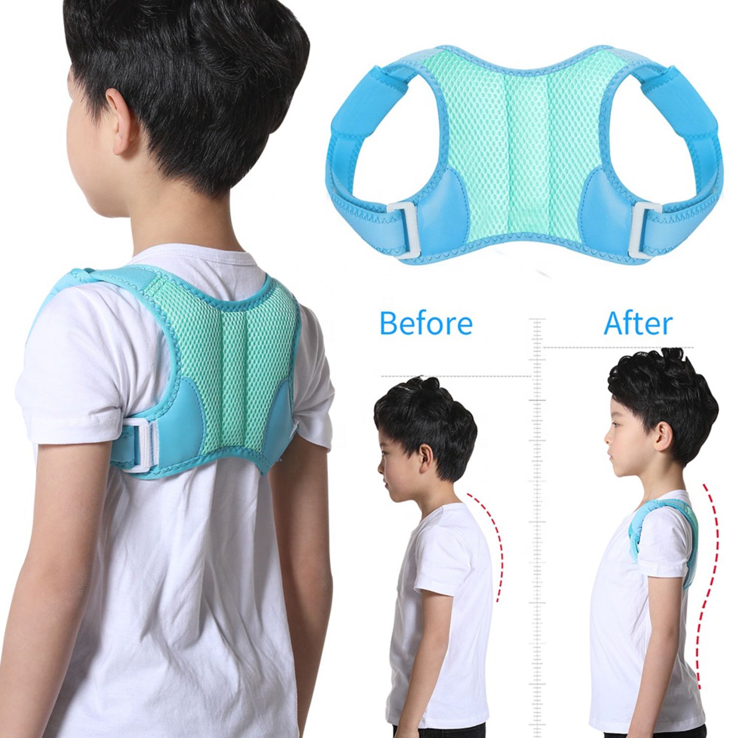 CORRECTOR DE POSTURA PARA NIÑOS Y NIÑAS COLOR CELESTE TALLA M - 2