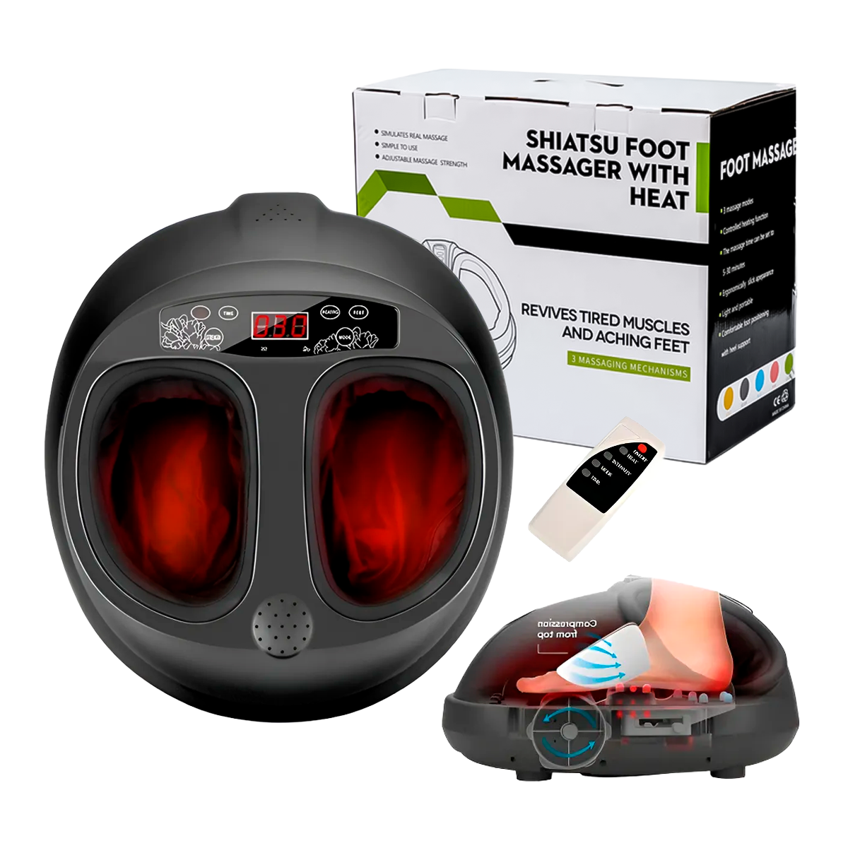 MASAJEDAOR DE PIES ULTRABYTE CON MODOS REGULABLES + CONTROL REMOTO - 1