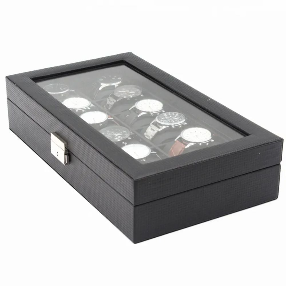 ORGANIZADOR MOD2 NEGRO 12 RELOJES CON DETALLES FIBRA CARBONO - 4