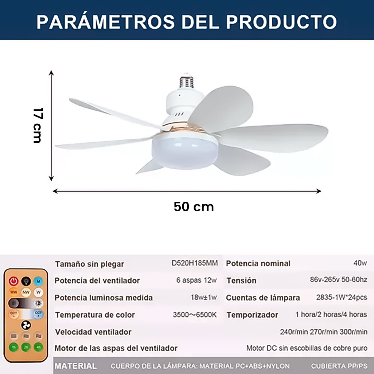 FOCO LED VENTILADOR DE TECHO CON CONTROL REMOTO - 4