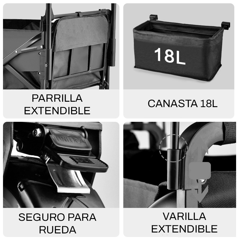 CARRITO PLEGABLE CON TAPASOL PARA COMPRAS PARA LLEVAR DE TODO 220KG - 6